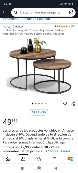 Set di 2 tavolini a nido rotondi in legno scuro