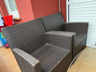 Conjunto sofá y sillón terraza mimbre