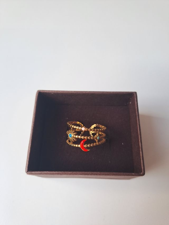 Anillo Acero Inoxidable Ajustable Luna Roja