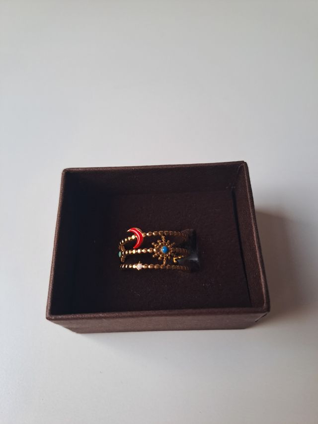 Anillo Acero Inoxidable Ajustable Luna Roja