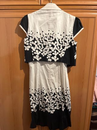 Vestido de tirantes blanco y negro con torera