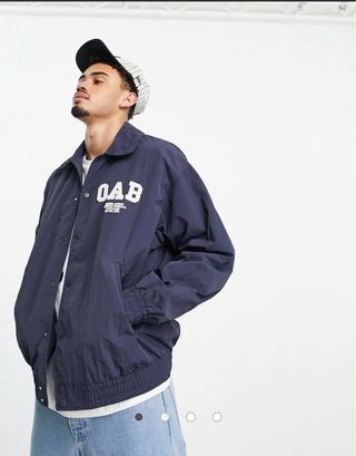 Cazadora Bershka Coach Jacket Azul/Gris