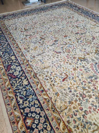 Alfombra Turca Lana Beige y Azul