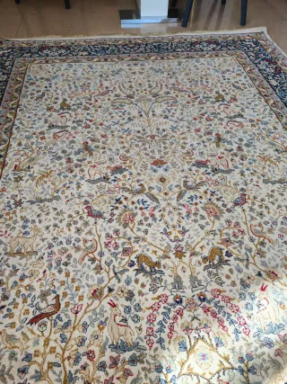 Alfombra Turca Lana Beige y Azul