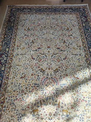 Alfombra Turca Lana Beige y Azul