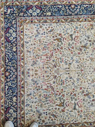 Alfombra Turca Lana Beige y Azul