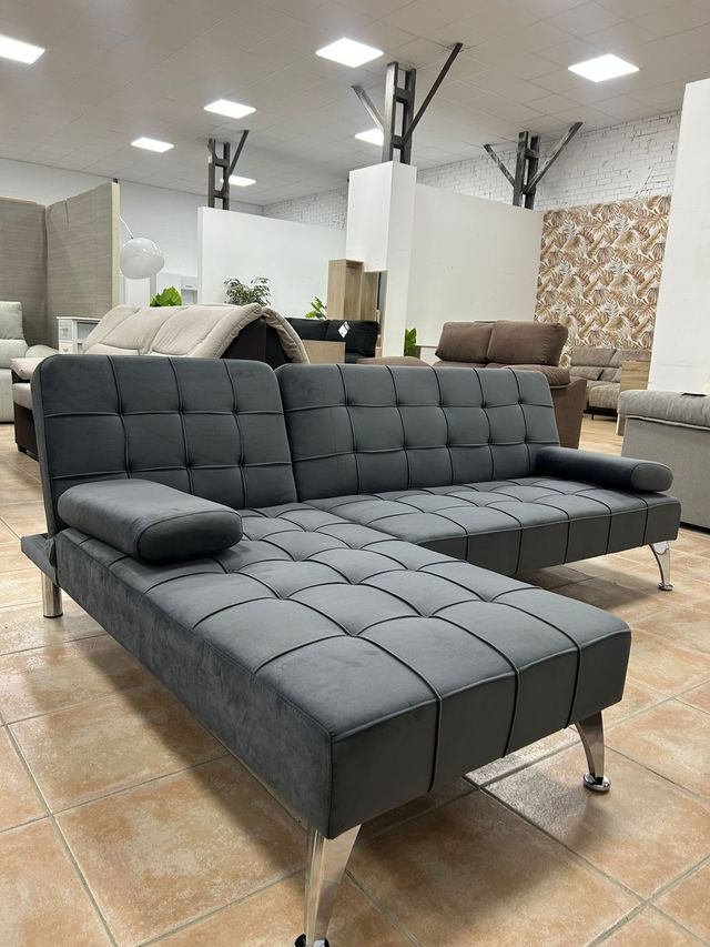Sofá-cama cinza escuro+chasielongue NOVO