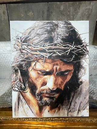 Óleo Jesús Original José Lopez sin Marco Madera