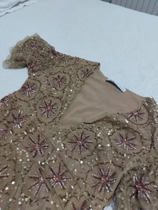 Vestido Zara Beige Dorado Nuevo
