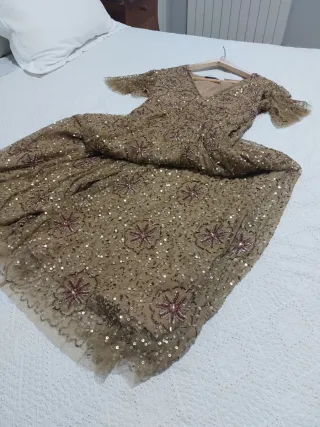 Vestido Zara Beige Dorado Nuevo