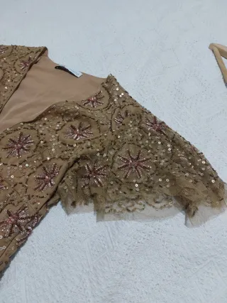 Vestido Zara Beige Dorado Nuevo