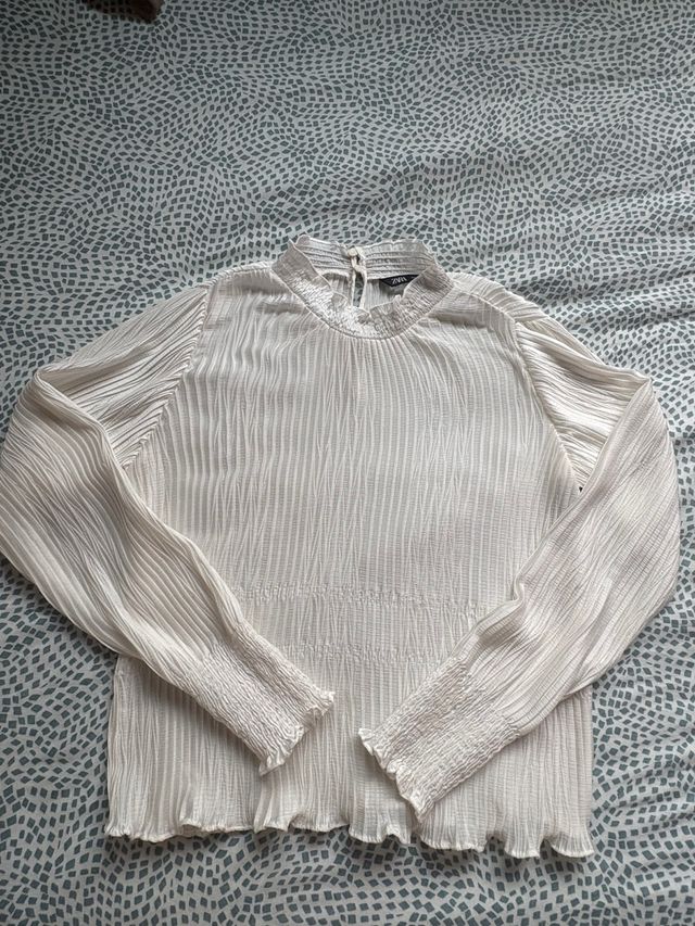 Blusa Zara Blanca Manga Larga