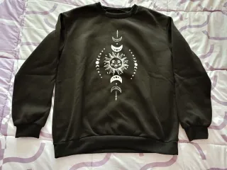 Jersey mujer negro estampado sol y luna