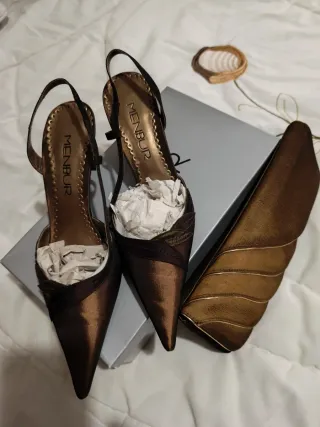 Zapatos y cartera MENBUR marrones/dorados