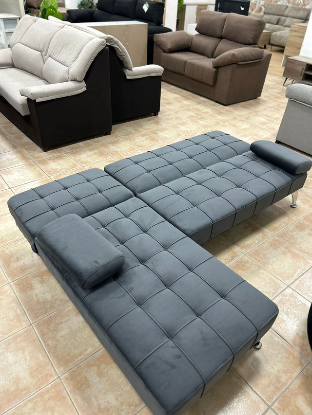Sofá Cama Gris Oscuro + chaiselongue NUEVO