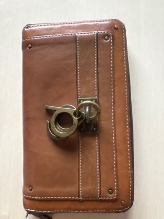 Cartera monedero de piel marrón,tarjetero y billet