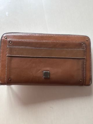 Cartera monedero de piel marrón,tarjetero y billet