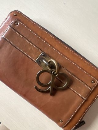 Cartera monedero de piel marrón,tarjetero y billet