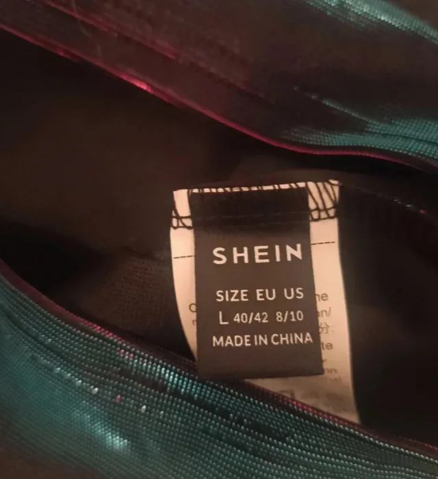 Vestido Shein metálico púrpura y turquesa