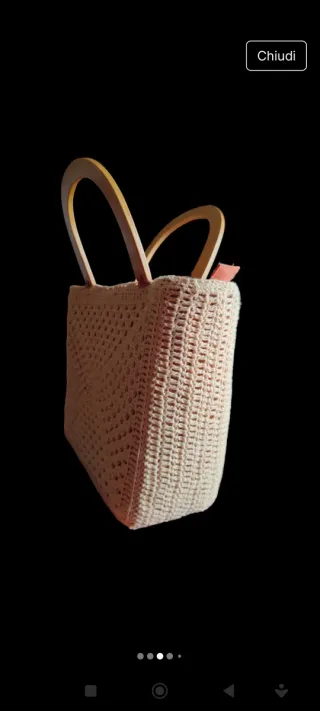 Borsa uncinetto beige con manici in legno
