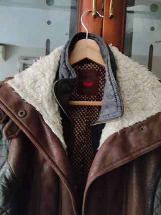 Cazadora mujer cuero marrón y negro