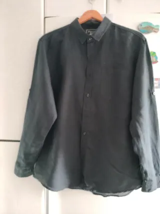 Camisa Lino y Algodón Hombre Negra