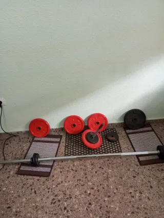 Barra y discos de pesas
