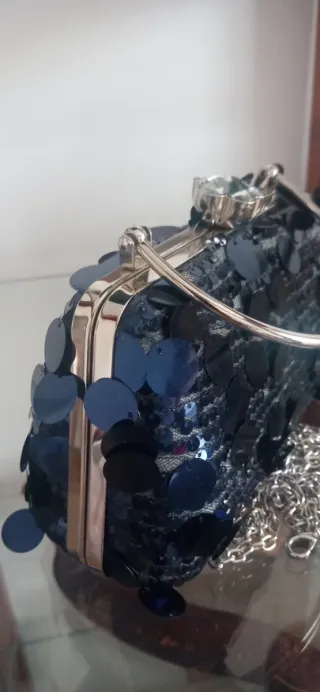 Bolso de fiesta lentejuelas azul y plata