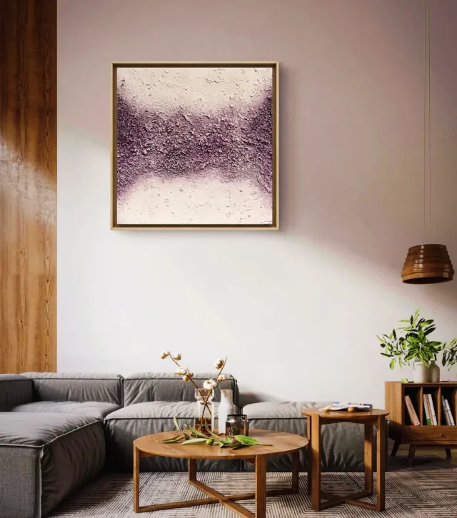 Cuadro abstracto texturizado beige y morado.