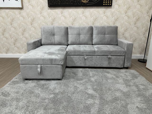 Sofá Chaiselongue Gris Convertible en Cama