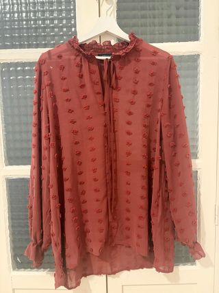 Blusa Cortefiel transparente color ladrillo.