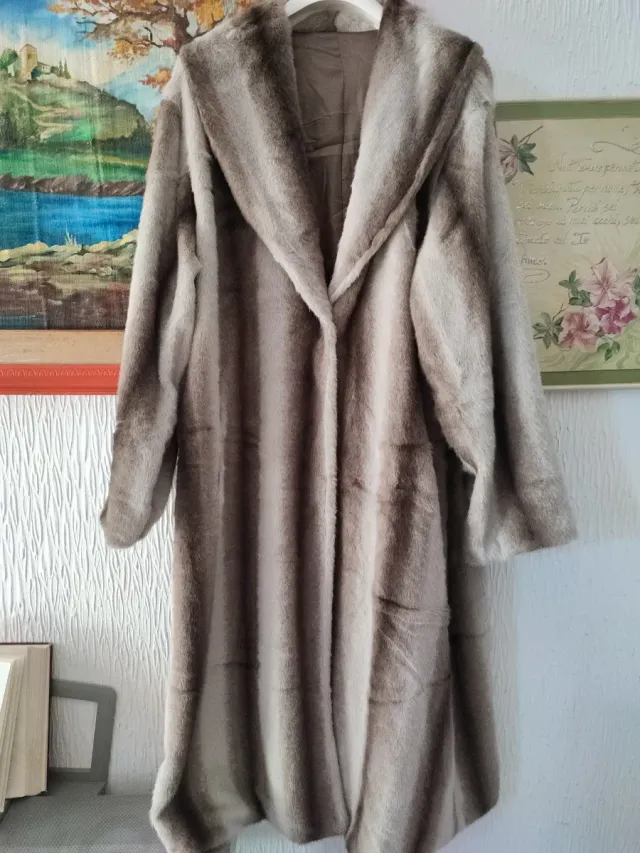 Cappotto pelliccia sintetica marrone/grigio e 54 5