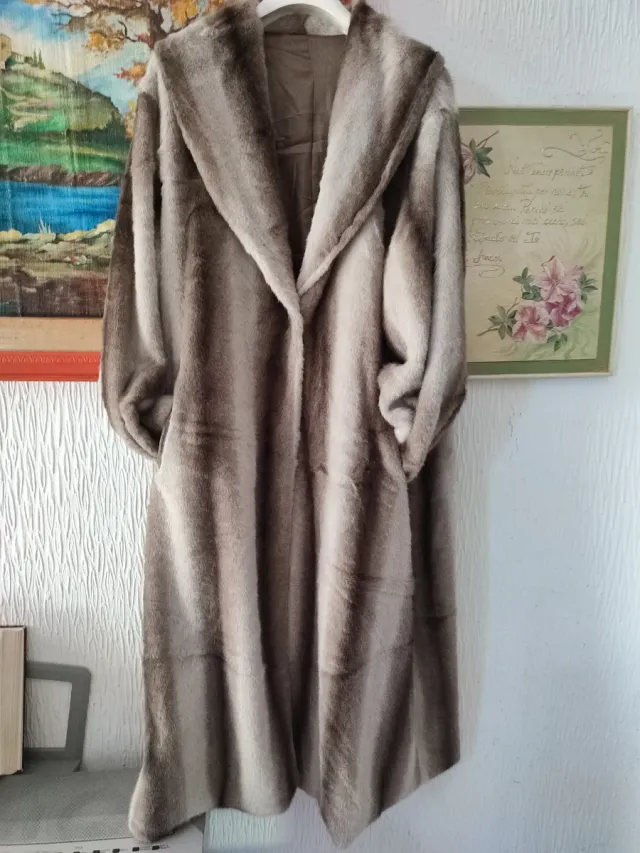 Cappotto pelliccia sintetica marrone/grigio e 54 5