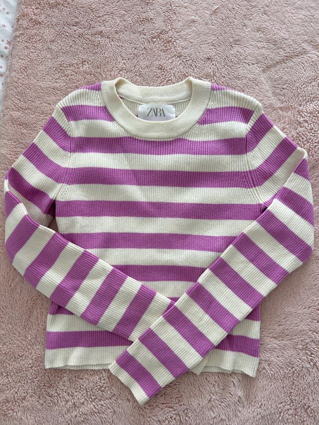 Jersey Zara Rayas Rosa y Blanco