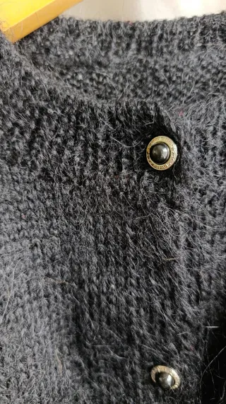 Jersey Lana Vintage Bordado Flor Negra