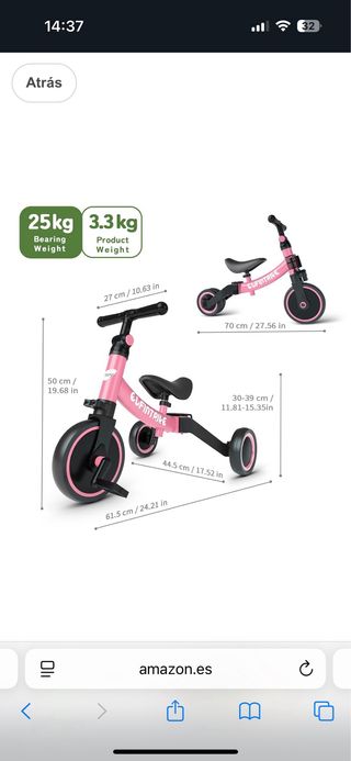 Bici Equilibrio Evolutiva Rosa