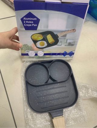 Padella 2 fori alluminio manico legno