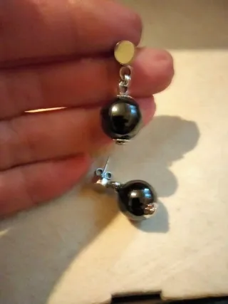 Pendientes Lotus Bolas Negras y Plata