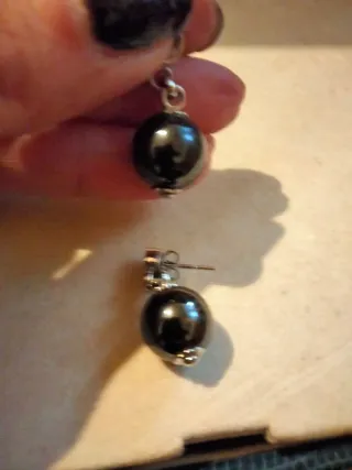 Pendientes Lotus Bolas Negras y Plata