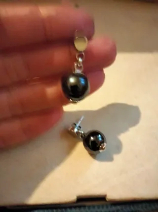 Pendientes Lotus Bolas Negras y Plata