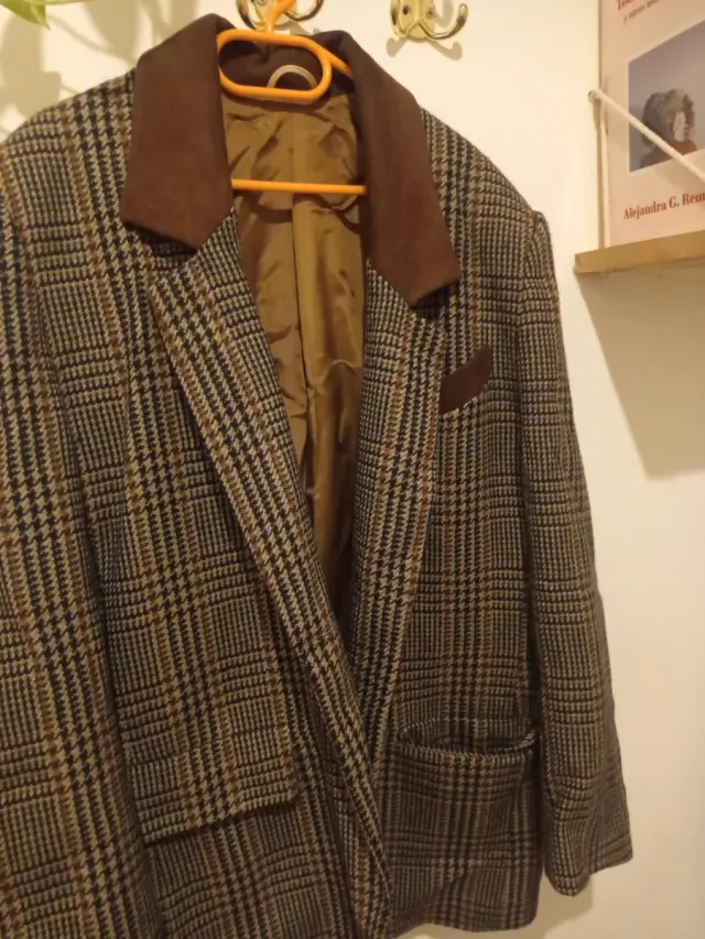 Americana vintage cuadros beige y marrón