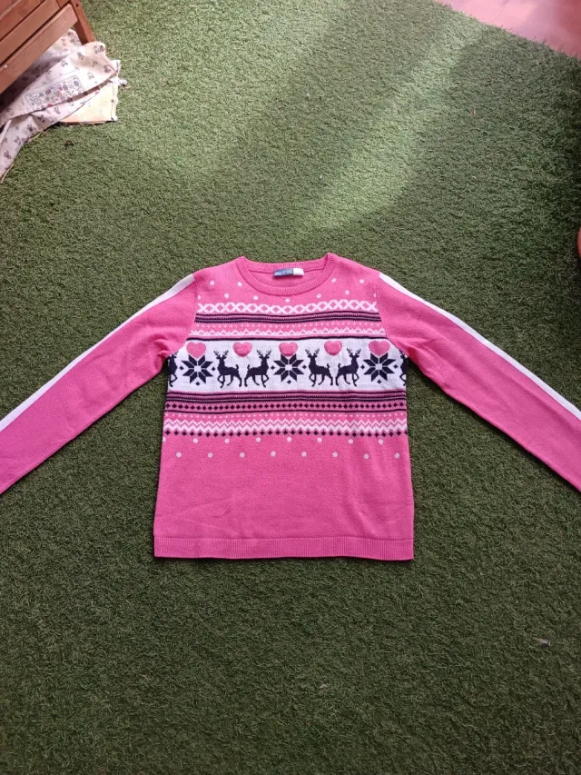 Maglione natalizio da bambina con renne rosa