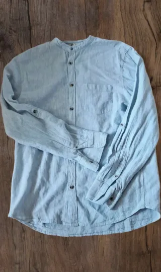 Camicia coreana azzurra a righe