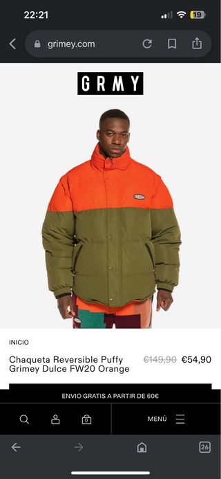 Chaqueta Reversible Puffy Grimey Dulce FW20 Orange