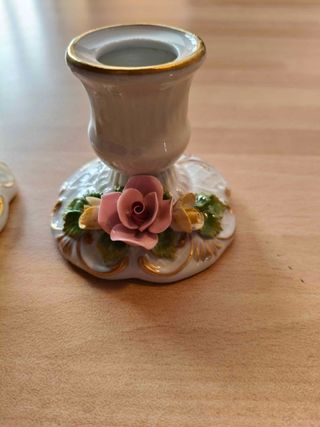 Coppia Portacandele Porcellana Dresden Rose