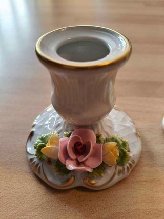 Coppia Portacandele Porcellana Dresden Rose