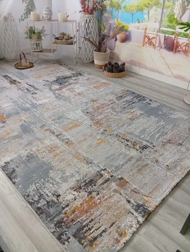 Tappeto moderno grigio e arancione