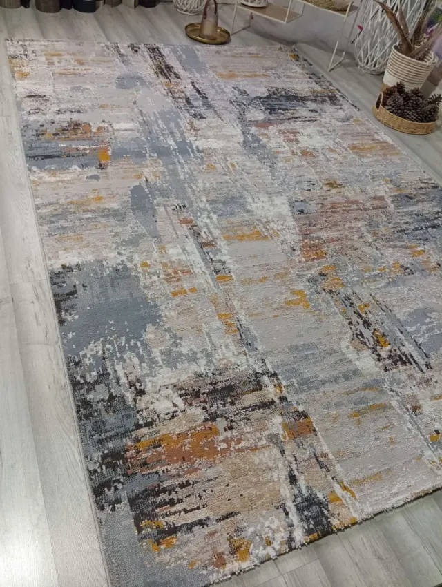 Tappeto moderno grigio e arancione