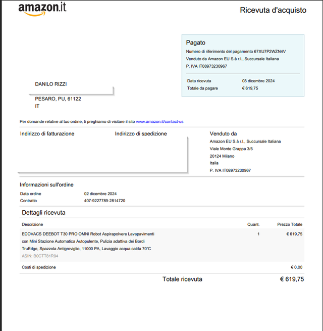 Ecovacs Deebot T30 PRO OMNI Robot Aspirapolvere