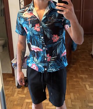 Camisa Hawaiana Flamencos y Hojas